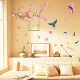 春天桃花树枝墙贴客厅沙发电视背景墙装饰卧室温馨浪漫床头贴画鸟