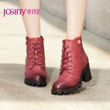 Josiny/卓诗尼2015新款短靴 欧美马丁靴系带粗跟高跟靴154174254