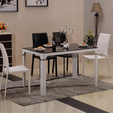 钢化玻璃餐桌椅组合简约小户型一桌四椅6人餐桌黑白色长方形饭桌
