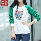 春季韩版新款卡通学生外套 时尚荧光绿大码长袖初中少女卫衣