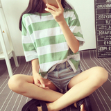 2016夏季韩版森马女装新款大码宽松粗横条纹半袖上衣时尚短袖T恤