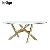 indigo living简欧式椭圆形不锈钢玻璃餐桌休闲简约现代香港进口