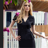 紫村夏季新品职业装女装套装商务短袖西服套装裙气质工作服两件套