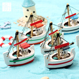 微景观创意生日礼物 地中海风格帆船纯手工木质工艺品渔船小帆船