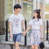 2016夏季新款韩版男短袖T恤女雪纺连衣裙条纹情侣装夏装