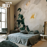 雅心牡丹新中式艺术壁纸个复古温馨电视背景墙纸卧室书房定制壁画