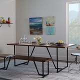 美式咖啡厅餐桌椅组合 铁艺做旧书桌办公桌 复古实木小户型吃饭桌