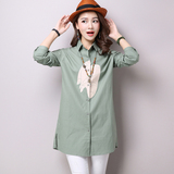 2016春季新款女装韩版修身中长款气质长袖衬衫大码打底纯棉衬衣潮