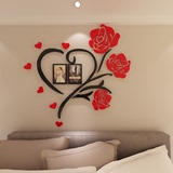 玫瑰相框3d亚克力水晶立体墙贴婚房卧室客厅床头家居装饰画墙贴画