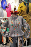 韩国东大门 正品代购 2015秋冬 名族风彩色印花朵套头针织毛衣