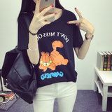 韩国春夏季2016新款韩版可爱卡通加菲猫上衣打底衫短袖T恤女衣服