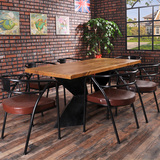 美式实木餐桌星巴克咖啡厅桌椅铁艺吧台椅复古吧台桌简约会议桌椅