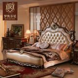 罗凯芬尼大户型卧室家具 美式实木双人床1.8米欧式实木真皮艺床I