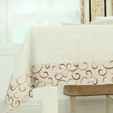 亚麻混纺绣花布艺桌布 欧式淡雅古典纹路茶几桌布 长方形餐桌台布