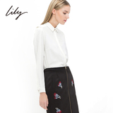 LILY 2015春季新款女装 欧美通勤纯色方领长袖衬衫 115120H4107