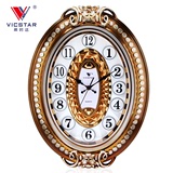 VICSTAR欧式挂钟客厅别墅静音创意时钟白色时尚椭圆大号石英钟表