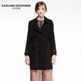 卡利亚里品牌女装气质时尚翻领系腰带风衣女中长款外套1901018