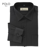 保罗POLO商务正装男士长袖衬衫 纯黑色修身斜纹职业纯色免烫衬衣