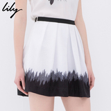 Lily2016夏新款女装欧美商务休闲网眼A型褶皱半身裙115240E6121