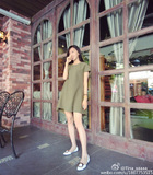 韩国代购女装夏季新款韩版名媛气质短袖宽松纯色A字连衣裙短裙