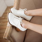 百馨妃韩版新款高跟粗跟女鞋系带休闲单鞋气质甜美学生复古小白鞋