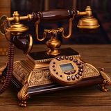 别墅高档电话机古典欧式仿古电话机金属实木客厅座机创意礼品凯撒