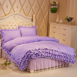 萱羽韩版公主风蕾丝床罩床裙式4四件套纯色花边被套床套1.5/1.8m