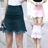 女装2016新款韩版糖果色牛仔短裙半身裙修身学生甜美不规则A字裙
