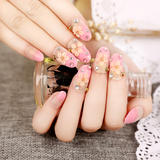 嫩粉色小圆头精致雕花闪粉质感假指甲 成品贴片 迷人花朵