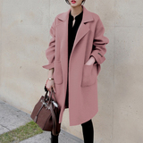2015秋冬新款宽松显瘦韩版长款羊毛呢外套女系带羊绒呢子大衣加厚