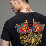 中国风男士夏季圆领短袖t恤青年男装民族风龙图腾刺绣男士半袖潮