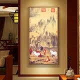 新中式客厅玄关装饰画竖版八骏图立轴卧室走廊沙发背景墙挂画墙画