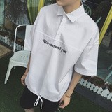 个性套头字母男士短袖衬衫韩版潮流男装青年宽松上衣夏季男式衬衫