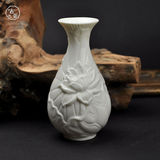 古菩 白瓷甘露瓶浮雕莲花供花瓶 供佛花瓶佛教用品观音净瓶