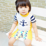 2016新款韩版儿童泳衣 黄白撞色水手锚时尚分体男童连体泳衣包邮