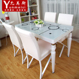 简约现代钢化玻璃餐桌椅组合白色长方形歺桌子大小户型1.2米餐台