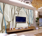 北欧现代简约风格墙纸壁纸 客厅卧室电视咖啡店背景麋鹿树林壁画