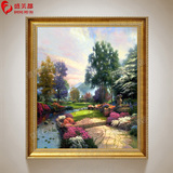 欧式风景油画山水画托马斯花园景有框画竖幅别墅玄关过道挂画