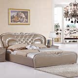 现代中式 太子2高级软床皮艺双人床 软包床婚床 可带床头柜 1米8