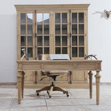 美式橡木纯实木三抽办公桌书桌 欧式原木电脑桌简约写字台读书桌