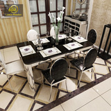 钢化玻璃餐桌椅组合 小户型时尚现代客厅饭桌不锈钢歺桌长方形6人