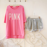 阿宅 韩国pink夏季新款纯棉短袖女款家居服可爱睡衣休闲运动套装