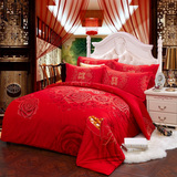 特价家纺结婚四件套大红全棉磨毛床上用品1.8m床单被套喜庆婚庆风