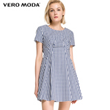 Vero Moda2016新品镂空短袖A摆格子纯棉夏季连衣裙31637B503