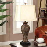 新古典欧式台灯 客厅书房卧室床头灯 树脂雕花灯罩美式复古台灯
