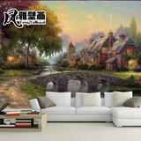 墙纸壁画3d立体欧式客厅田园风景油画城堡壁纸 卧室电视背景墙布