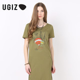 UGIZ韩版夏季时尚休闲修身中长款短袖气质连衣裙UBOW531A专柜正品