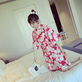 春季新品 经典日式花朵和服睡衣 百分百纯棉睡袍女士睡裙