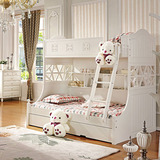 现代简约清新韩式实木家具儿童高低子母床带书架儿童床小孩床白色