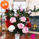 绢花 特价仿真2头绒布玫瑰落地客厅装饰花干花花束塑料假花艺